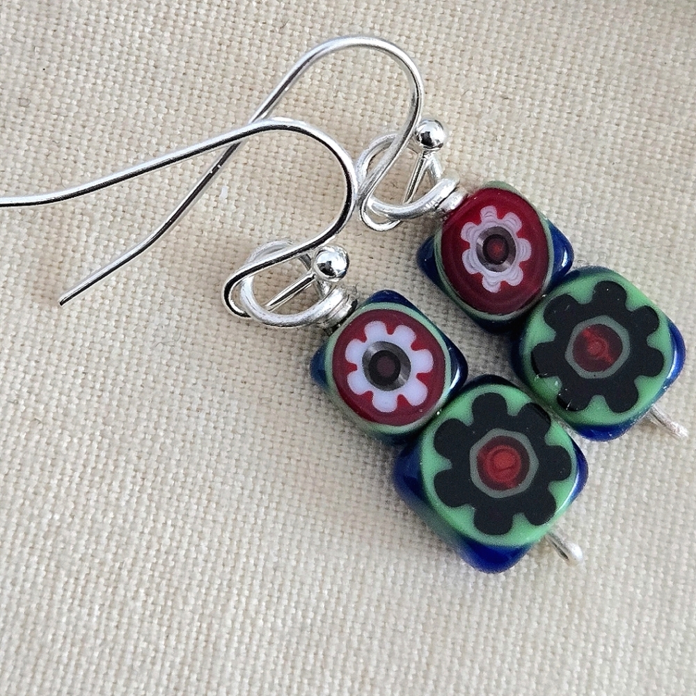 Colorful Glass Flower Earrings